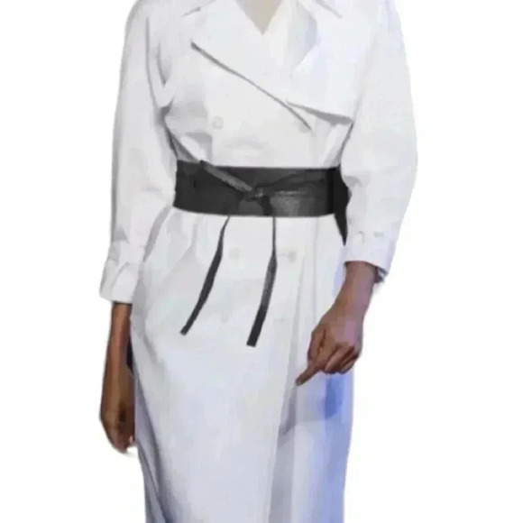 Black Vegan Textured Faux Leather Tie Waist Wide Wrap Corset Belt - Picture 6 of 9